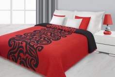 Obojstranný prehoz na posteľ 170x210 FLORES červeno  čierna
